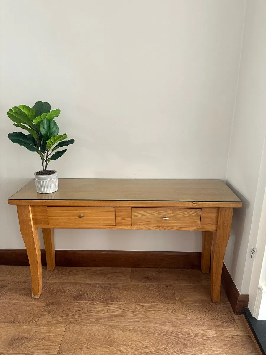 Solid Oak Desk Console Table 2 Drawers + chair - Image 4