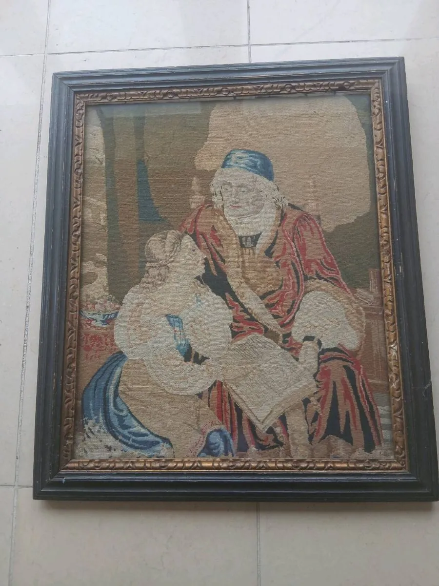Antique needlepoint framed tapstery - Image 2