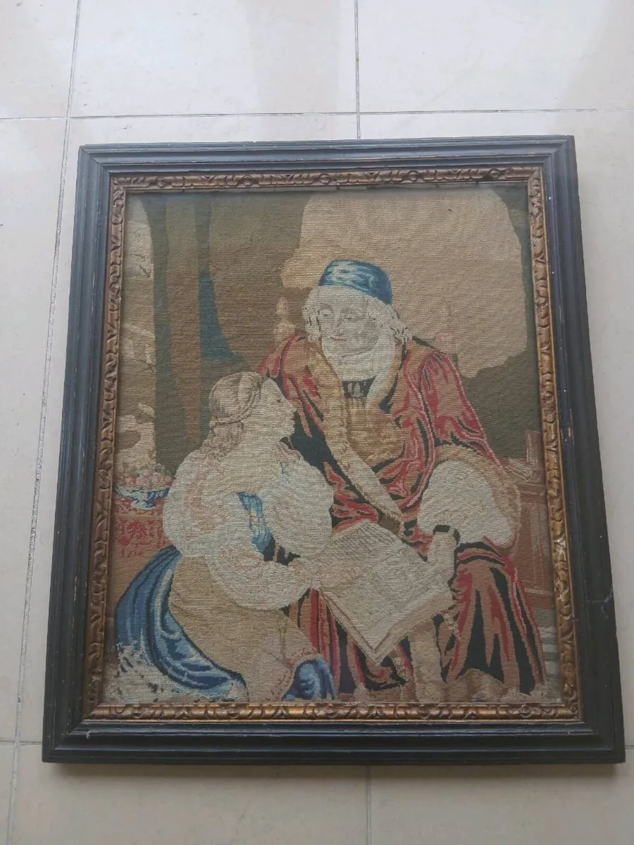 Antique needlepoint framed tapstery - Image 3