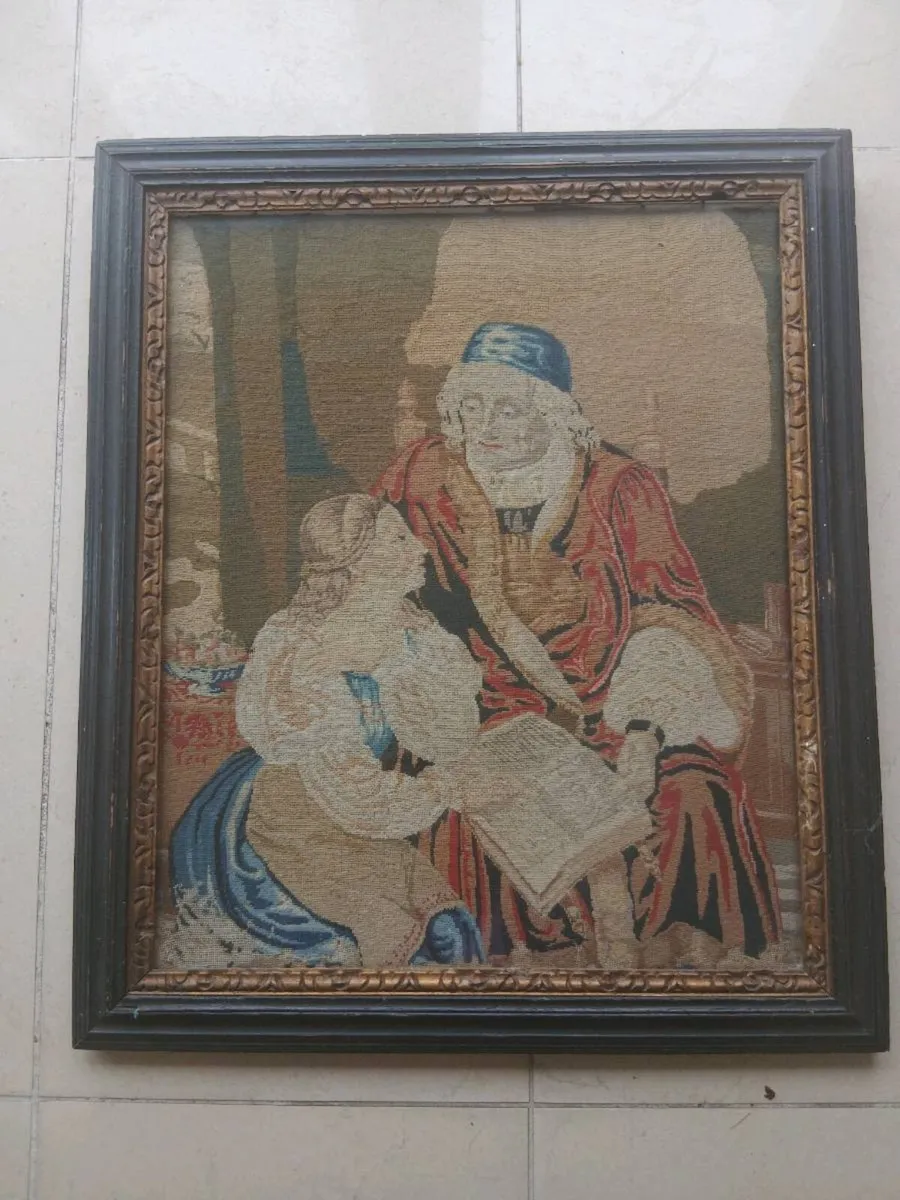 Antique needlepoint framed tapstery - Image 1