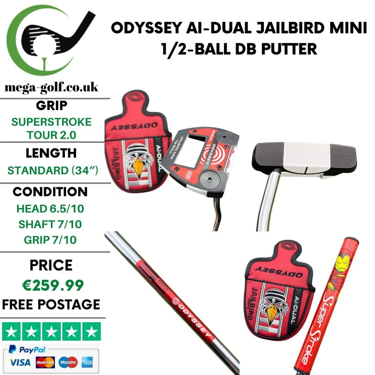 Odyssey Ai-Dual Jailbird Mini 1/2-Ball DB Putter - Image 1