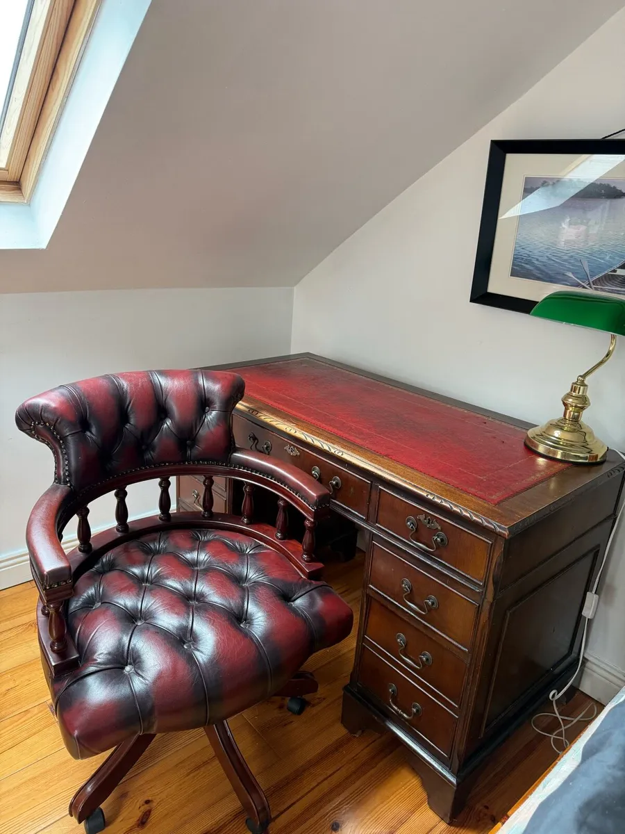 Mahogany Partners desk + Chesterfield Captain - Image 1