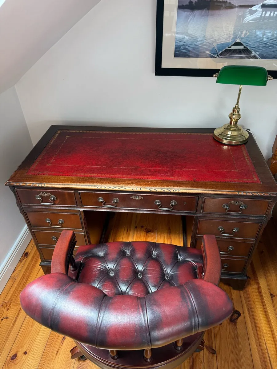 Mahogany Partners desk + Chesterfield Captain - Image 2
