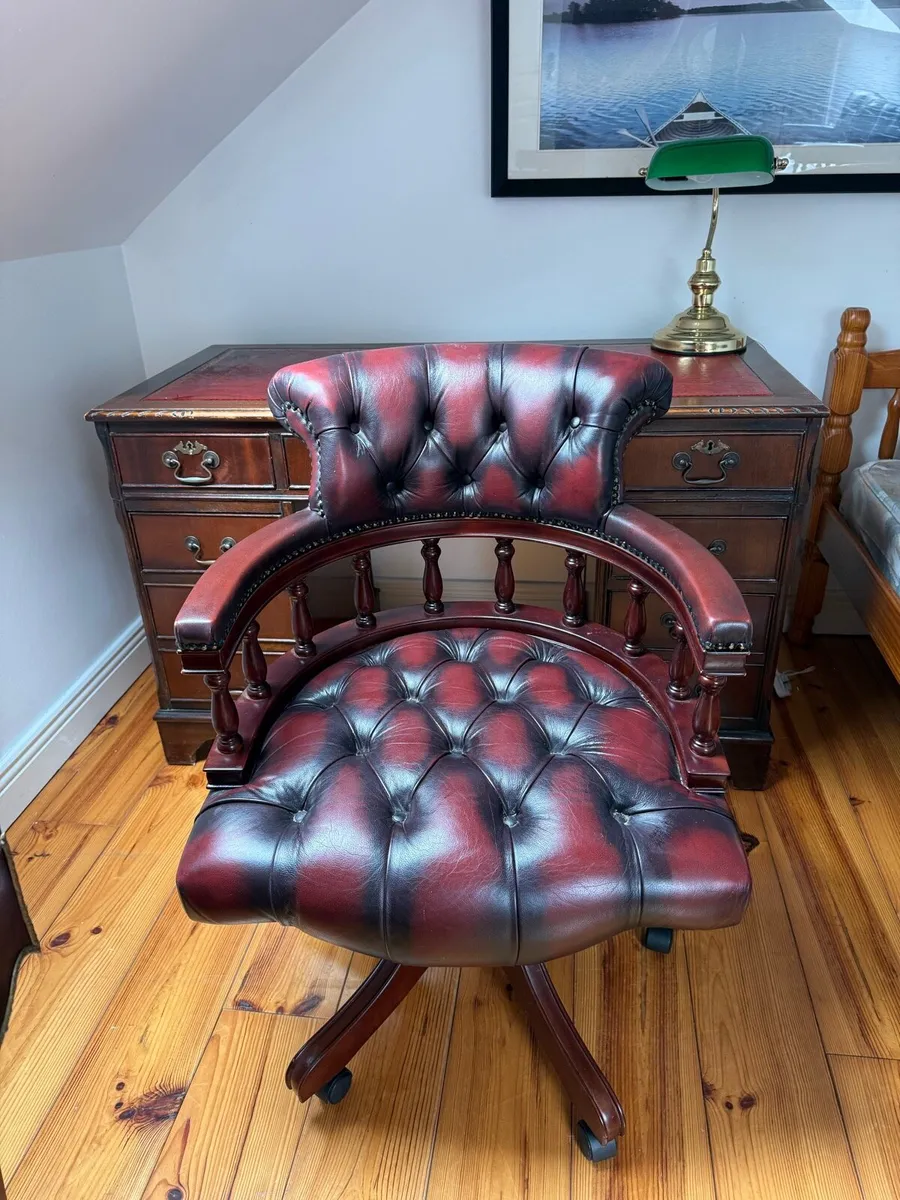 Mahogany Partners desk + Chesterfield Captain - Image 4