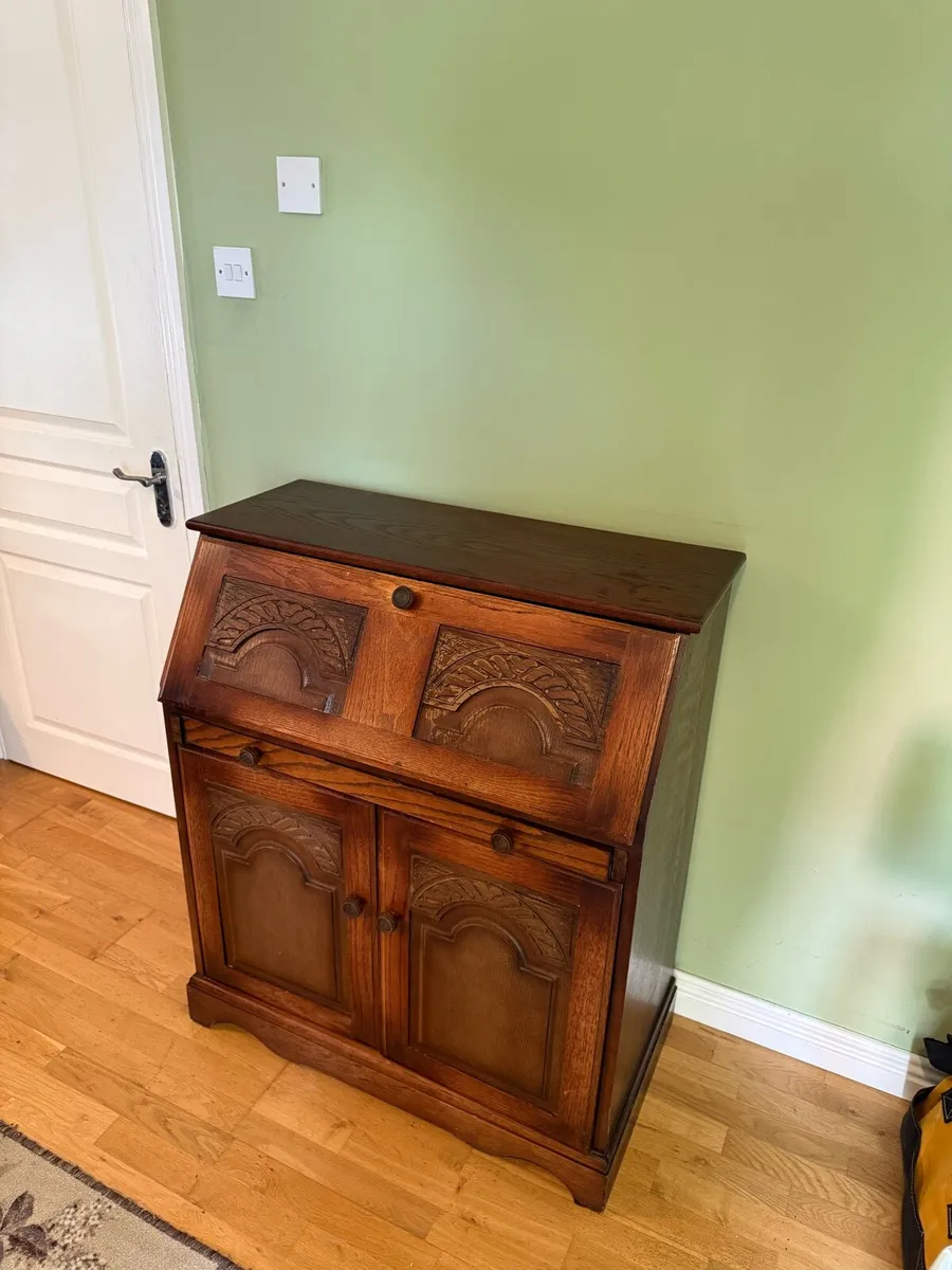 Solid Oak Carved Bureau Excellent Condition - Image 2