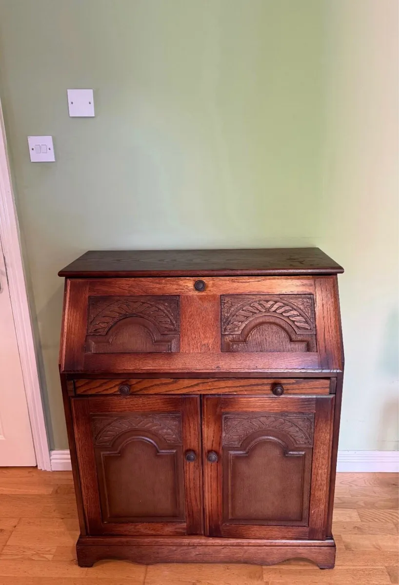 Solid Oak Carved Bureau Excellent Condition - Image 1