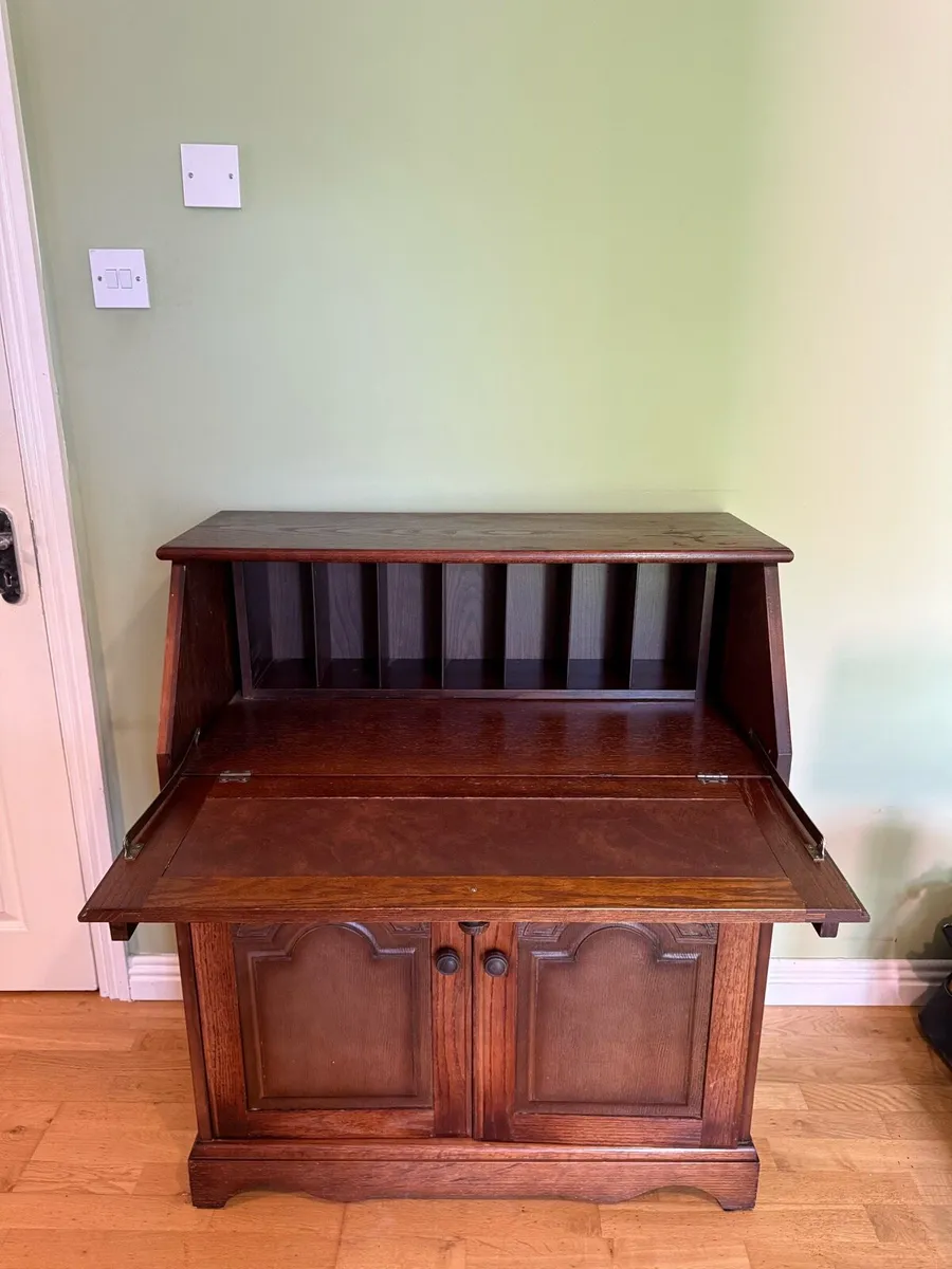 Solid Oak Carved Bureau Excellent Condition - Image 3