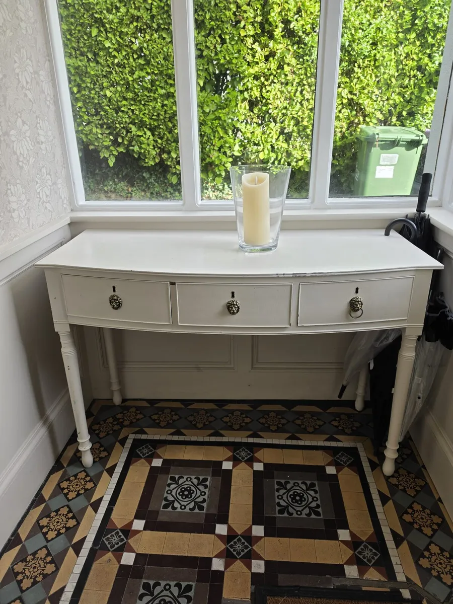 Antique wood, painted side table, 3 drawer. - Image 1