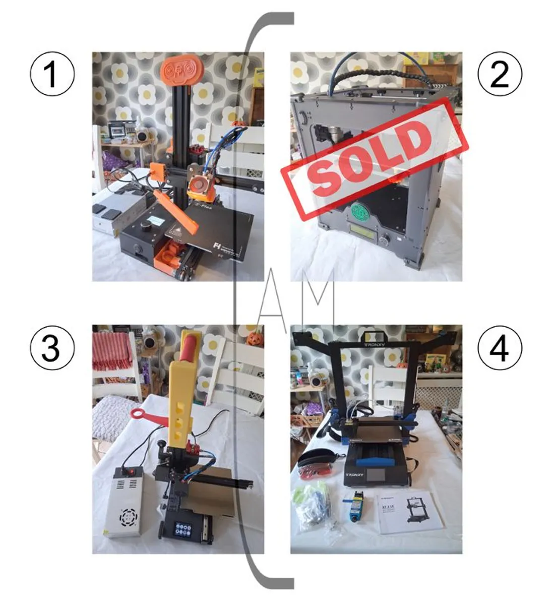 3D printers (3 units), sold as a set of four or individually.