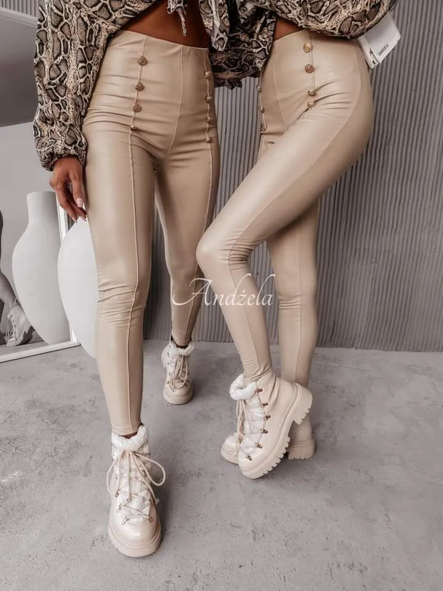 High Waist PU Leggings buttons - Image 3