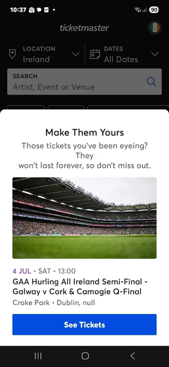 AIHSF Cork v Galway Upper Cusack Tickets - Image 1