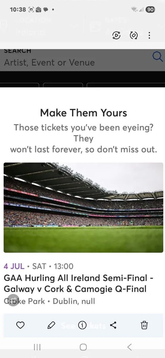 AIHSF Cork v Galway Upper Cusack Tickets - Image 2
