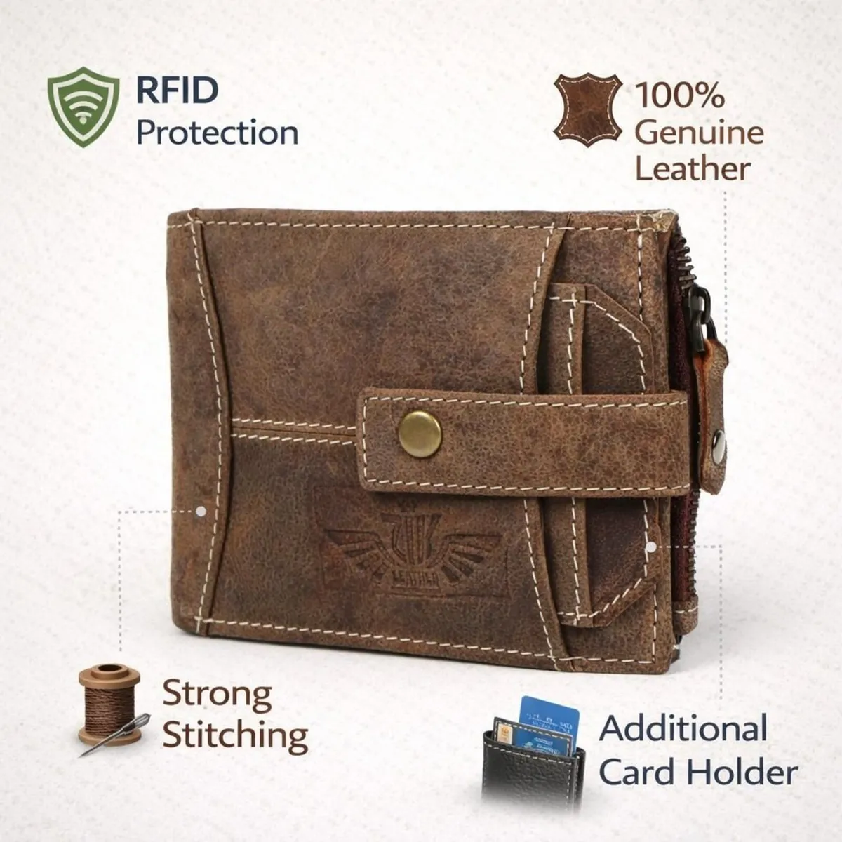 Genuine Leather RFID Wallet Pocket Card Holder - Image 3
