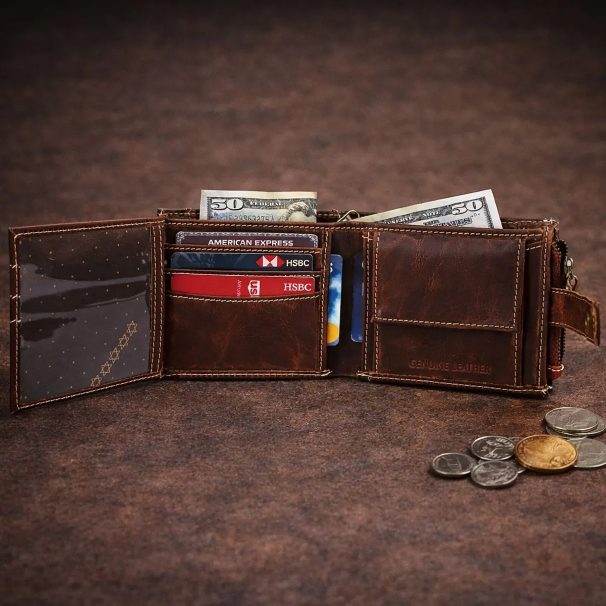 Genuine Leather RFID Wallet Pocket Card Holder - Image 3