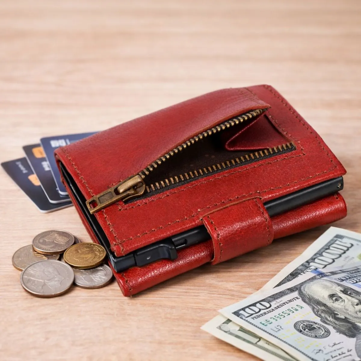Genuine Leather Pop-Up RFID Card Holder Wallet - Image 4