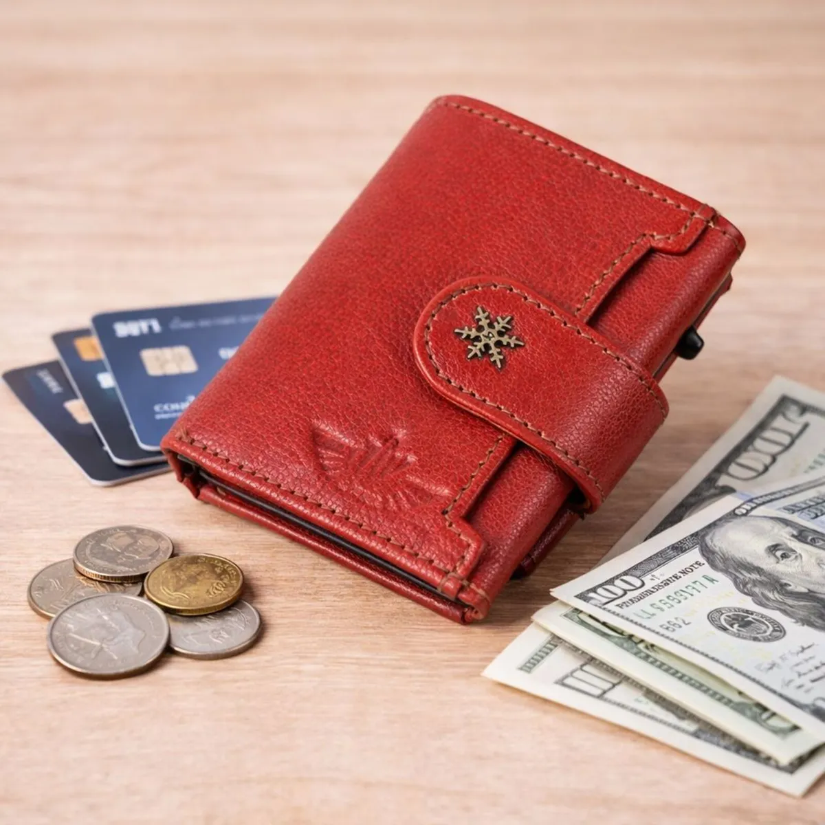 Genuine Leather Pop-Up RFID Card Holder Wallet - Image 1
