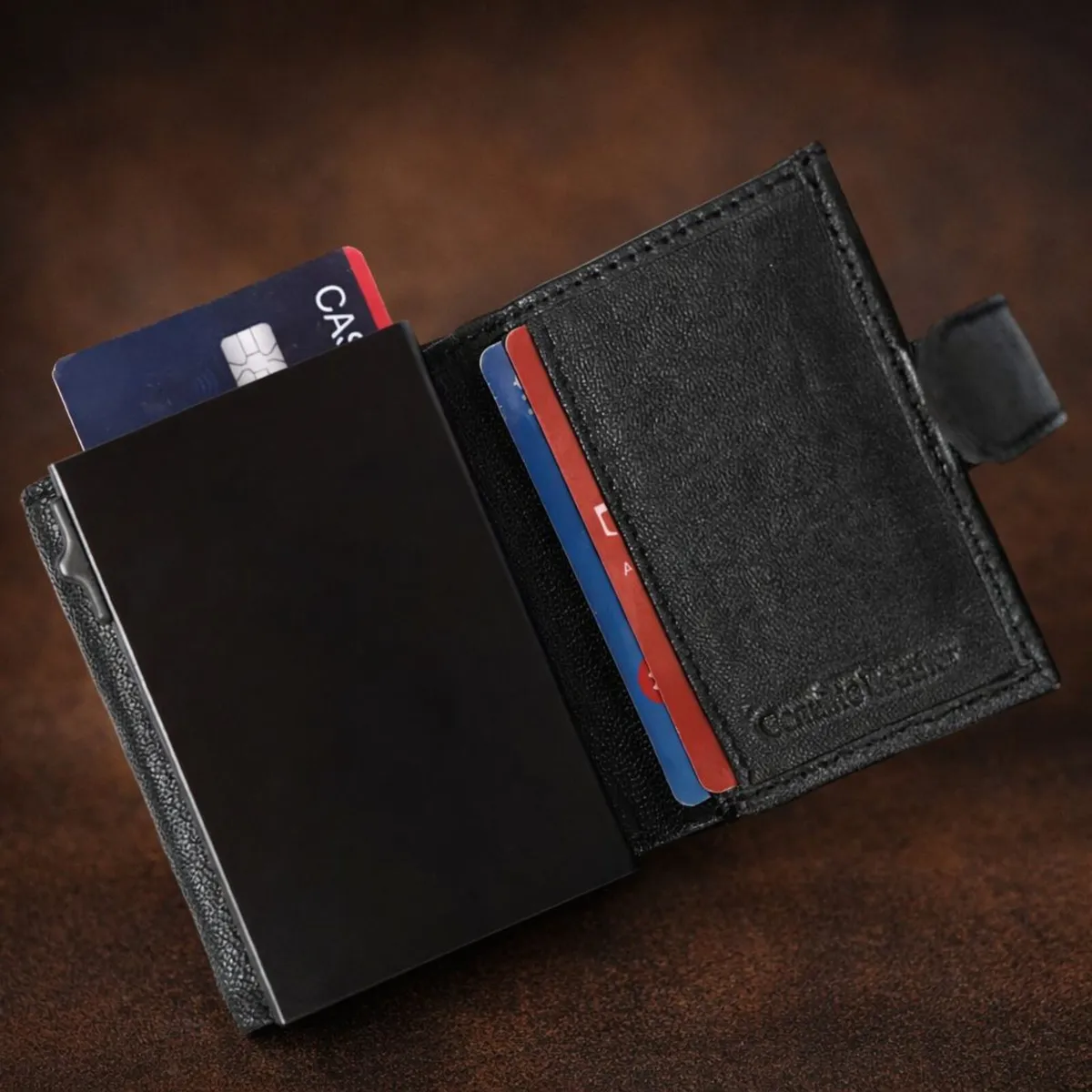 Genuine Leather Pop-Up RFID Card Holder Wallet - Image 4