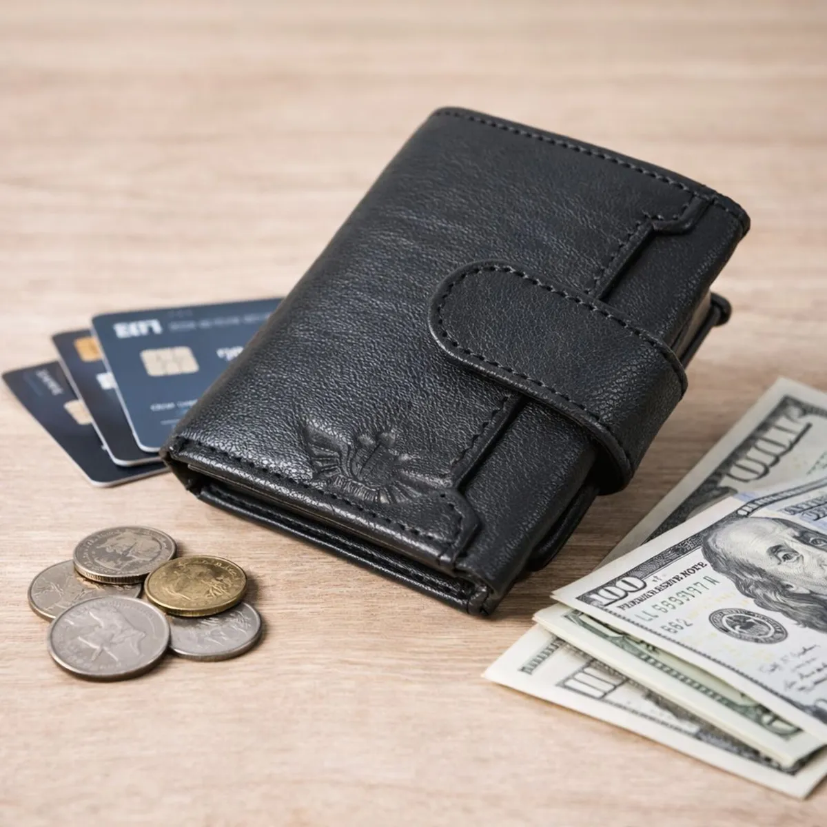 Genuine Leather Pop-Up RFID Card Holder Wallet - Image 1