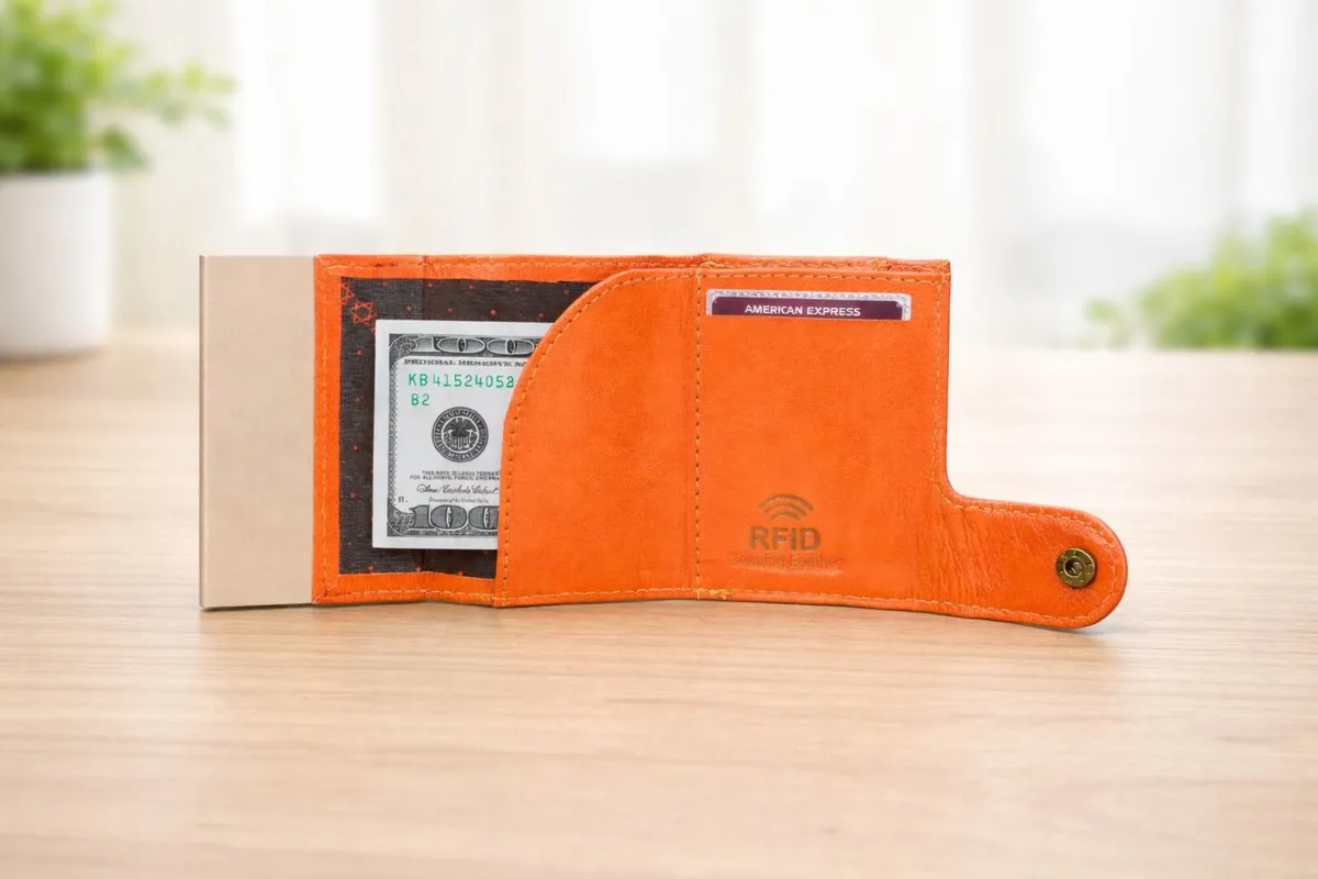 Genuine Leather Pop-Up RFID Card Holder Wallet - Image 3