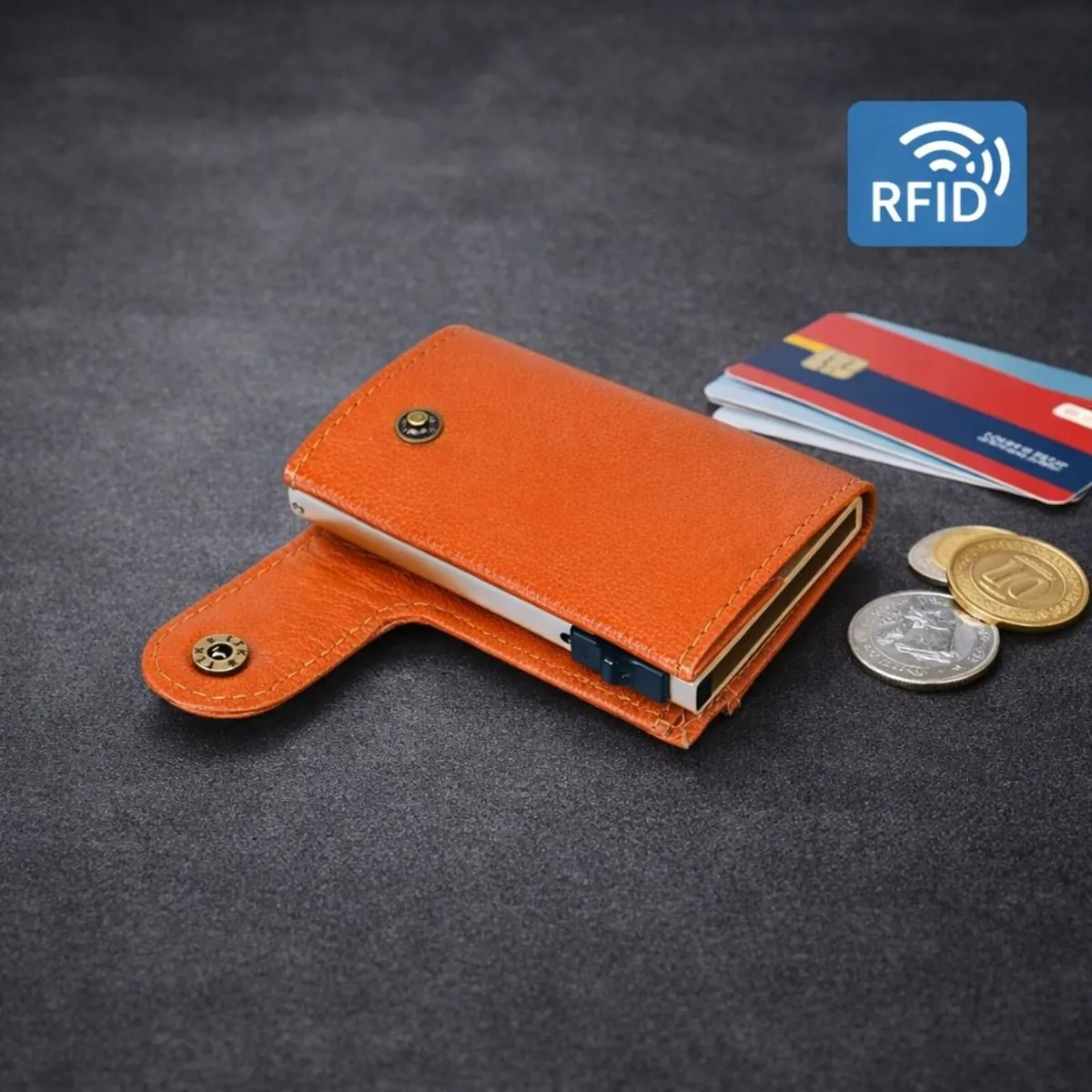 Genuine Leather Pop-Up RFID Card Holder Wallet - Image 4