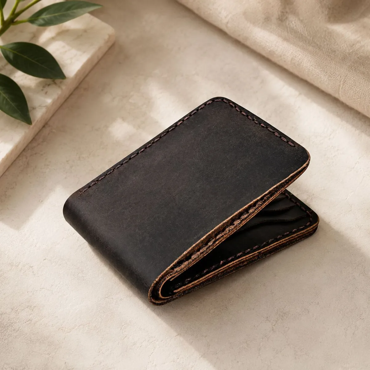 Slim Vintage Brown  Genuine Leather Bifold Wallet - Image 1