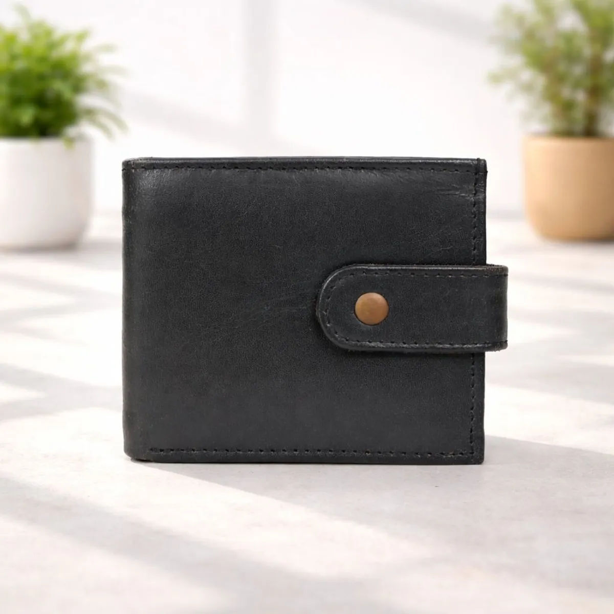 Genuine Leather RFID Wallet Slim Trifold Handmade - Image 1