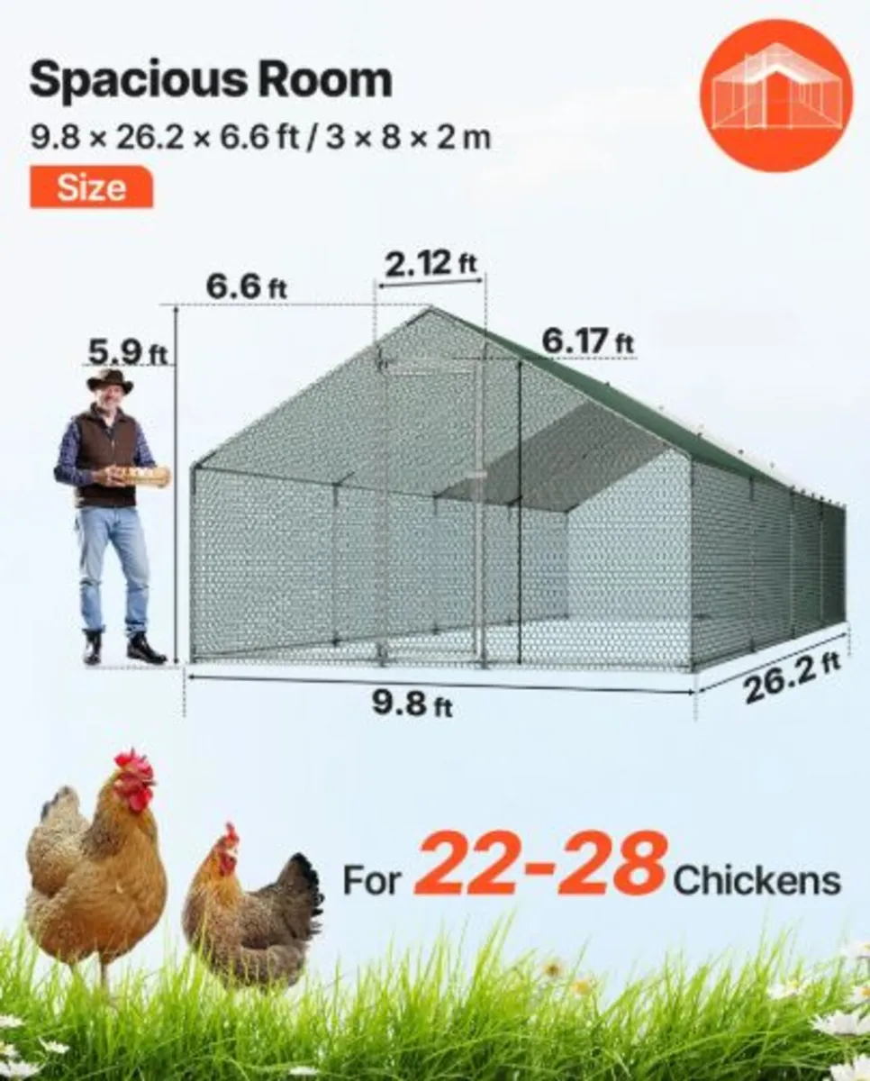 Large Metal Chicken Coop, 3 x 8 x 2 m, Walk-in - Image 2