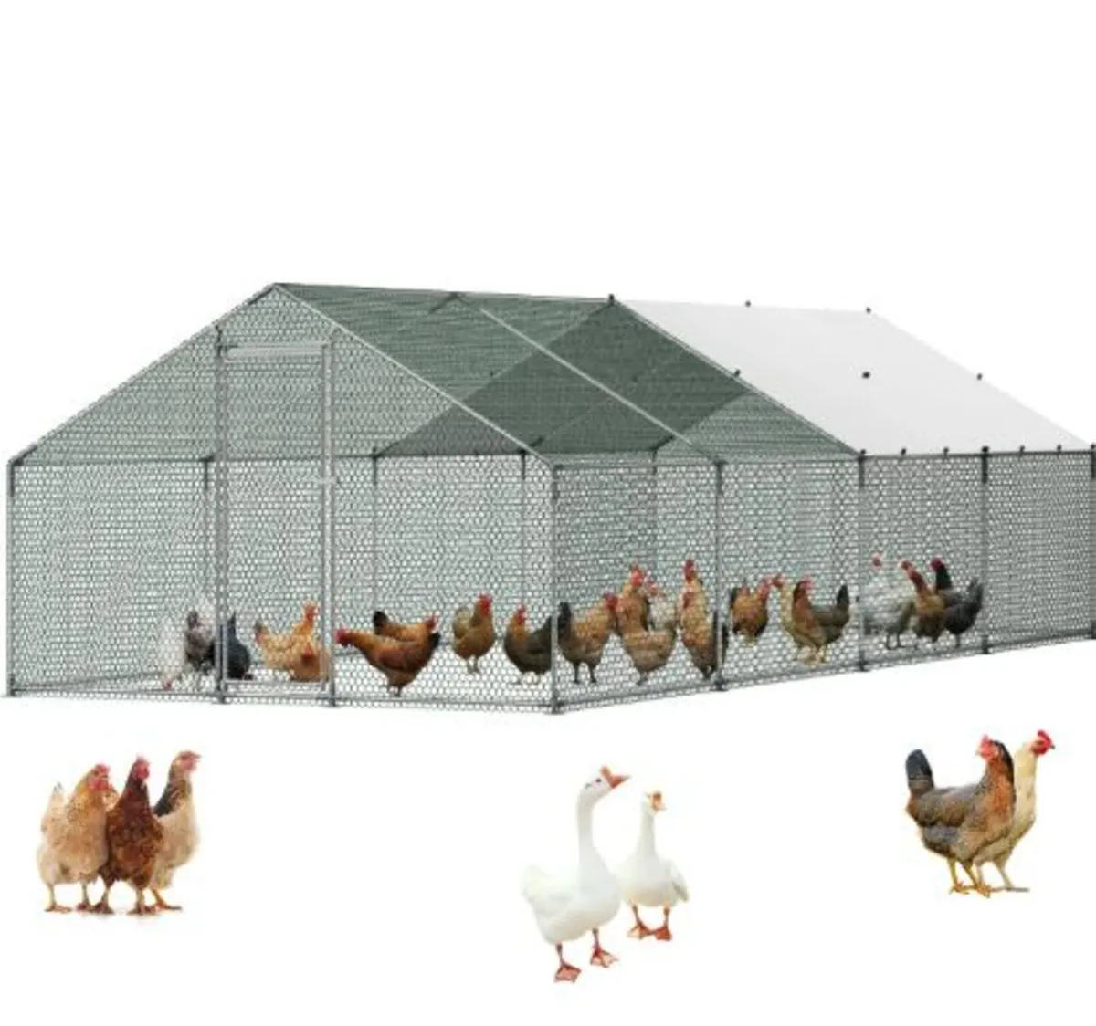 Large Metal Chicken Coop, 3 x 8 x 2 m, Walk-in - Image 1