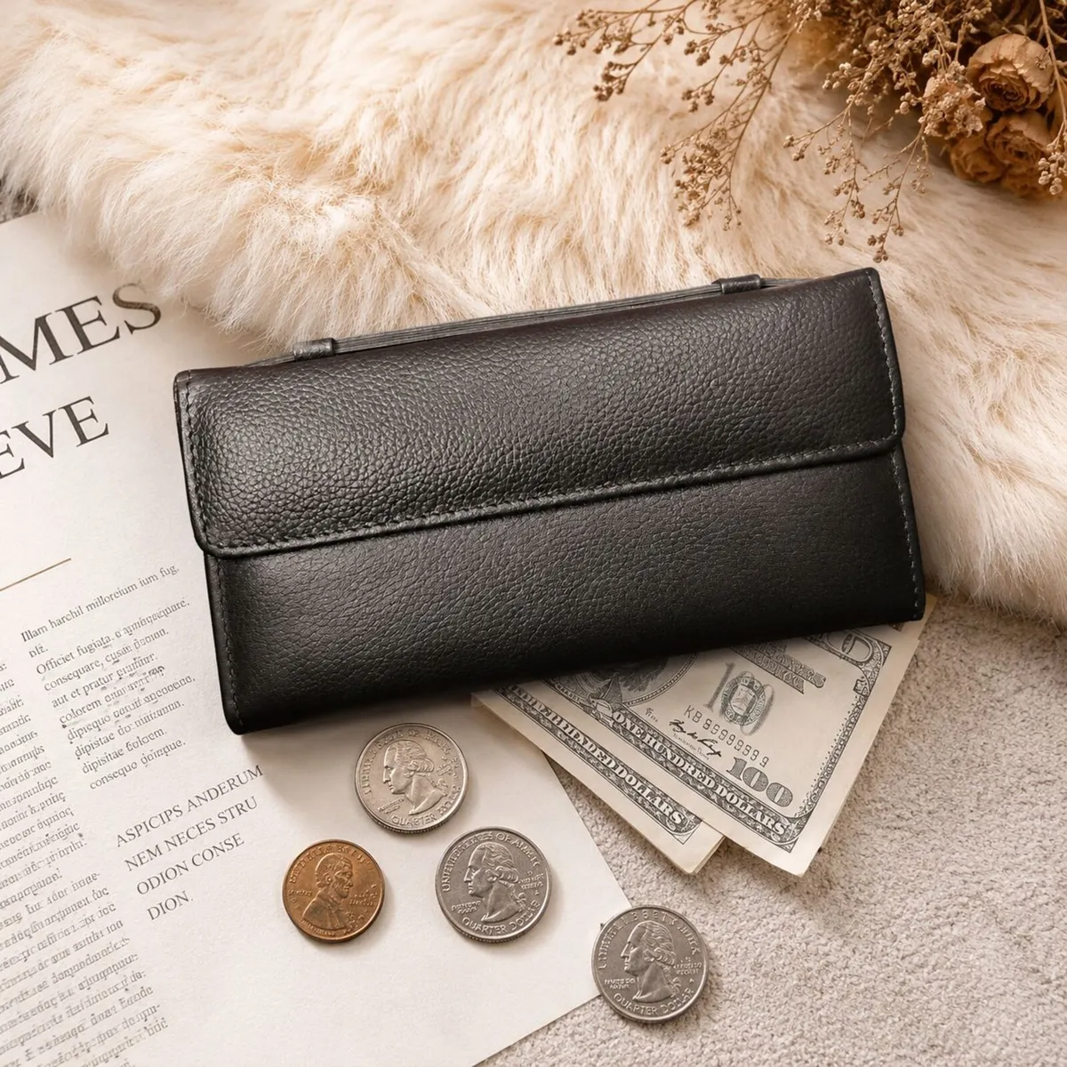 Leather Wallet for Women, Long Wallet, Card Holder - Image 1