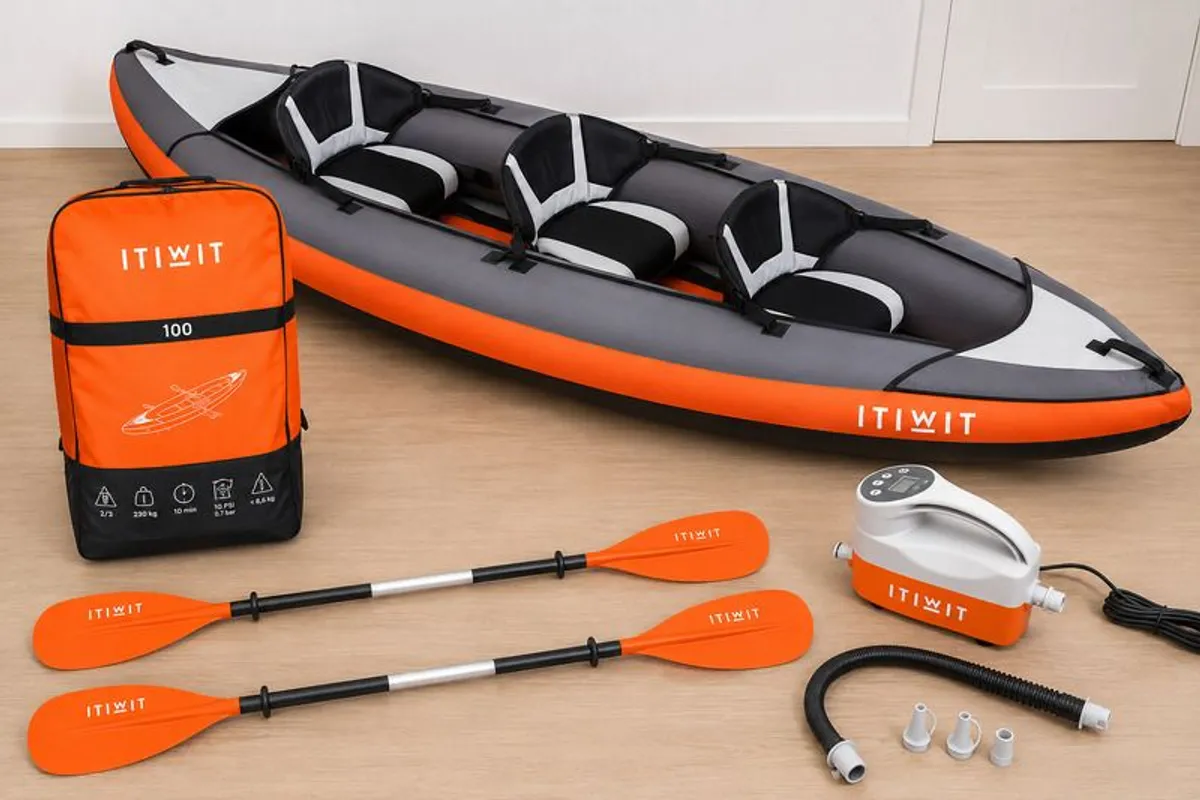 Inflatable Touring Kayak (2-3 Person) 2 Paddles and Electric Pump I Excellent Condition