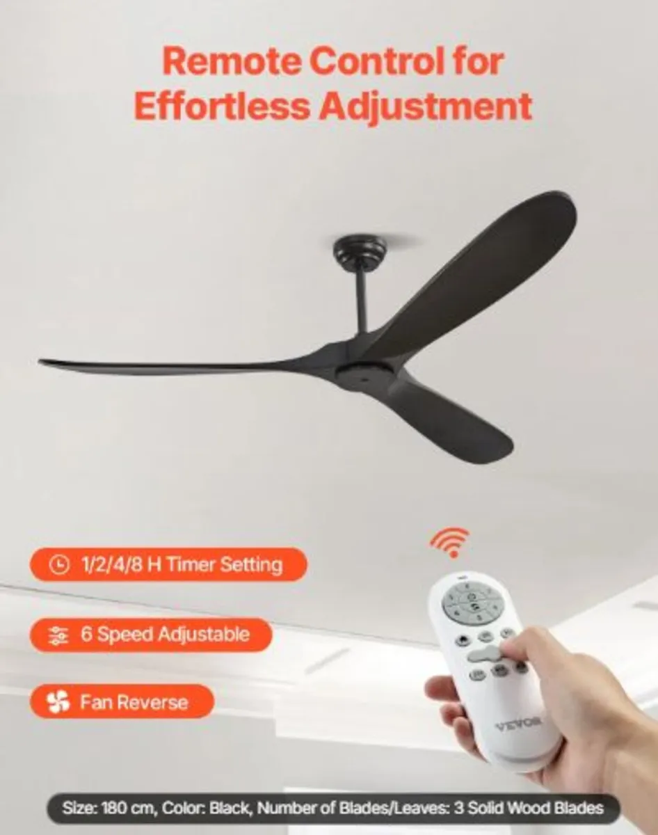 72 Inch Ceiling Fan without Light, 6-Speed Remote - Image 3