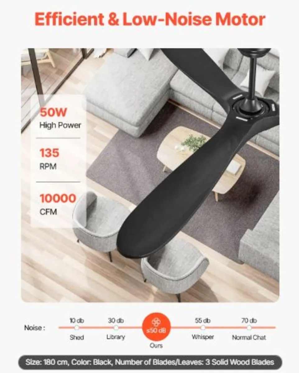 72 Inch Ceiling Fan without Light, 6-Speed Remote - Image 4