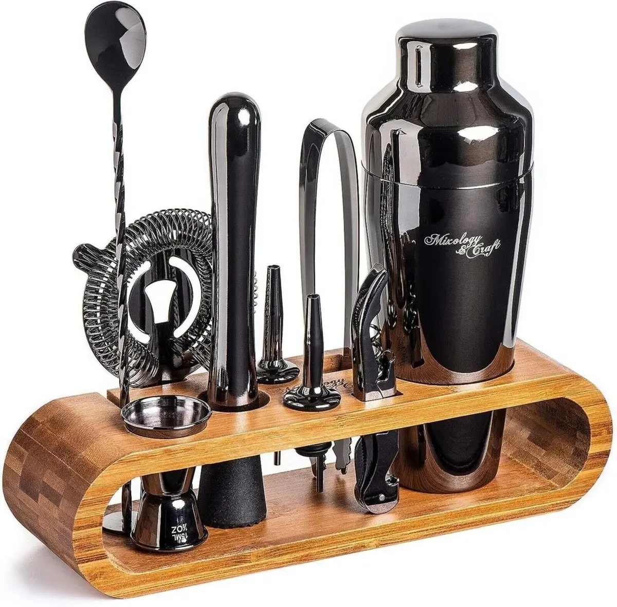 Cocktail Shaker Set with Wooden Stand Bar Tools - Image 4