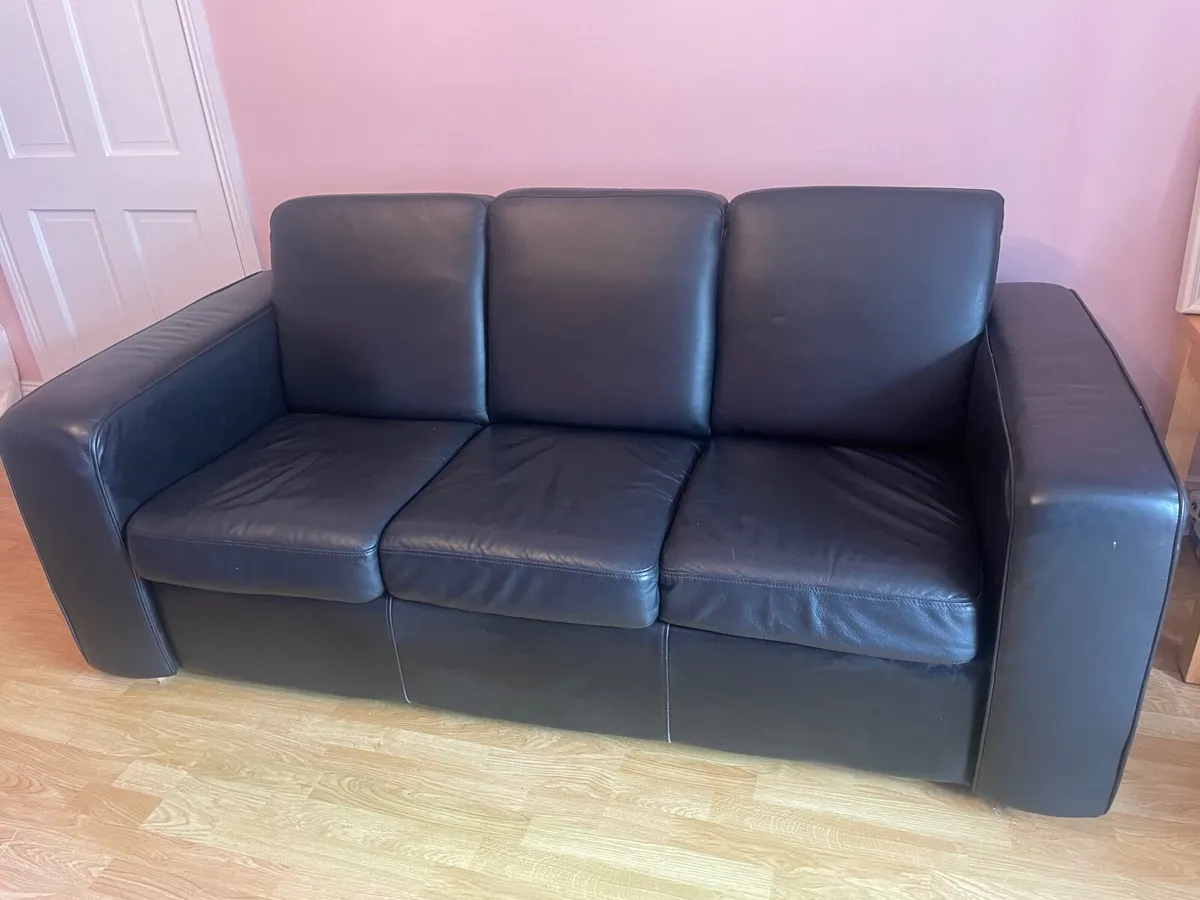 Quality Black Leather Sofa Set – 3-Piece Suite - Image 1