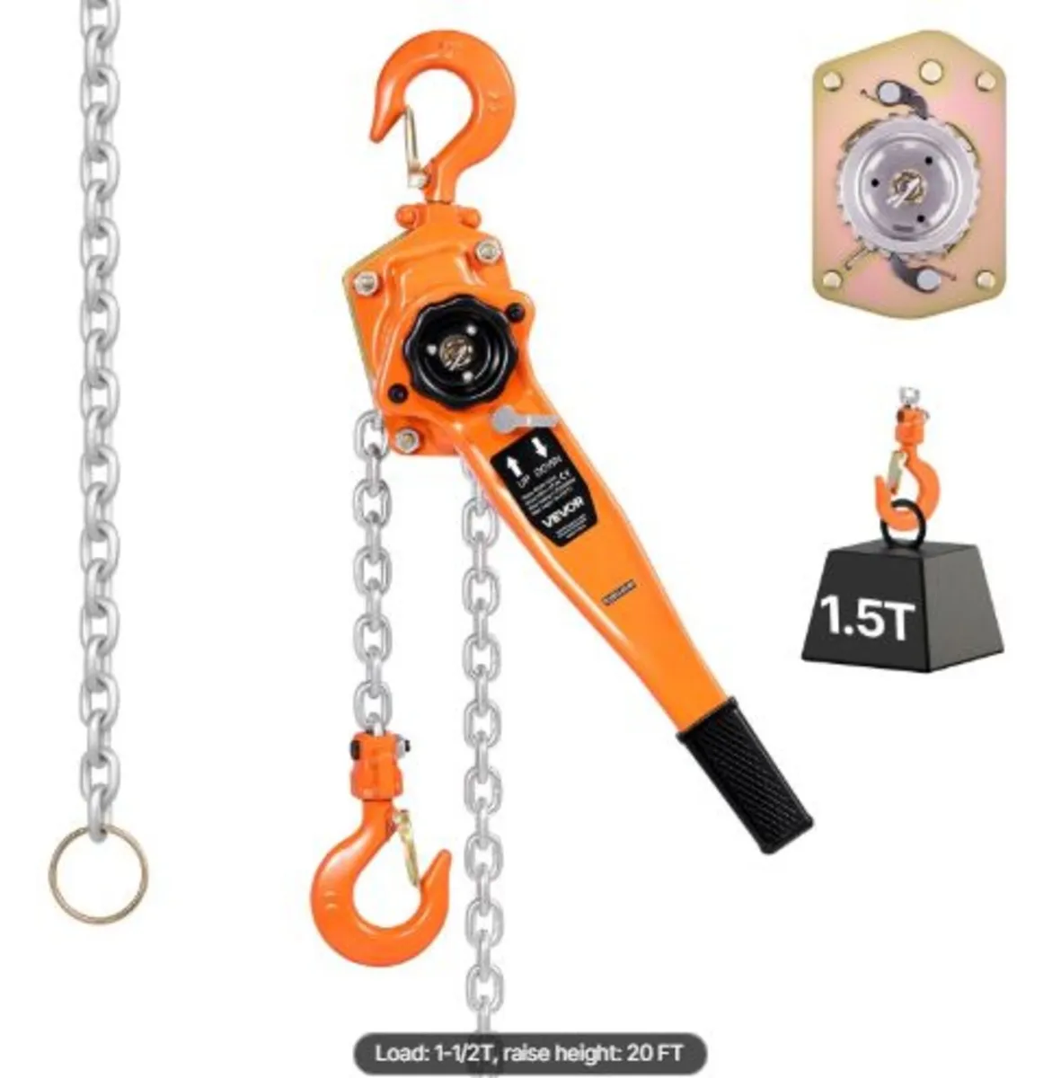 Manual Lever Chain Hoist, 1-1/2T 1500KG Capacity - Image 1