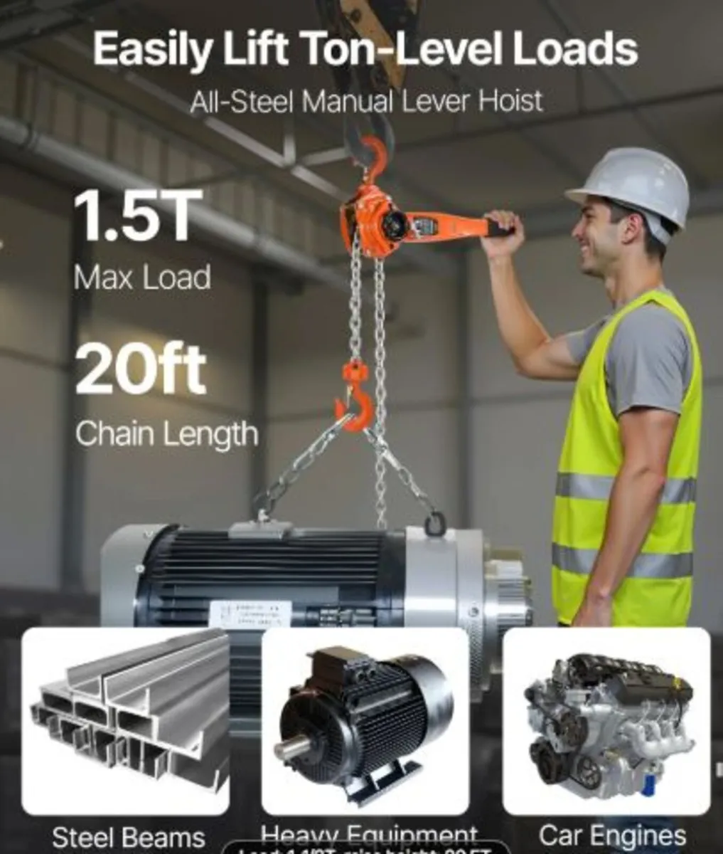 Manual Lever Chain Hoist, 1-1/2T 1500KG Capacity - Image 2