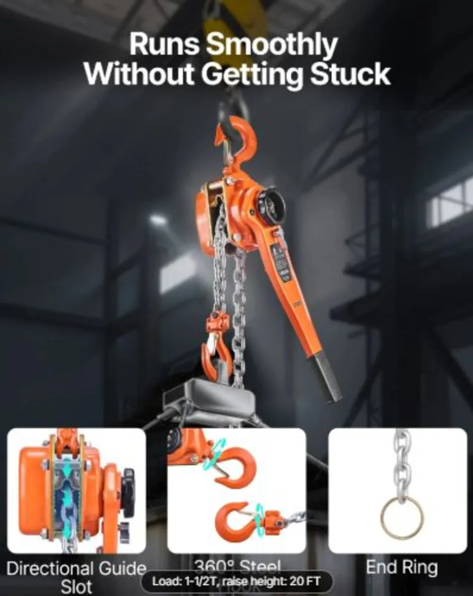 Manual Lever Chain Hoist, 1-1/2T 1500KG Capacity - Image 4