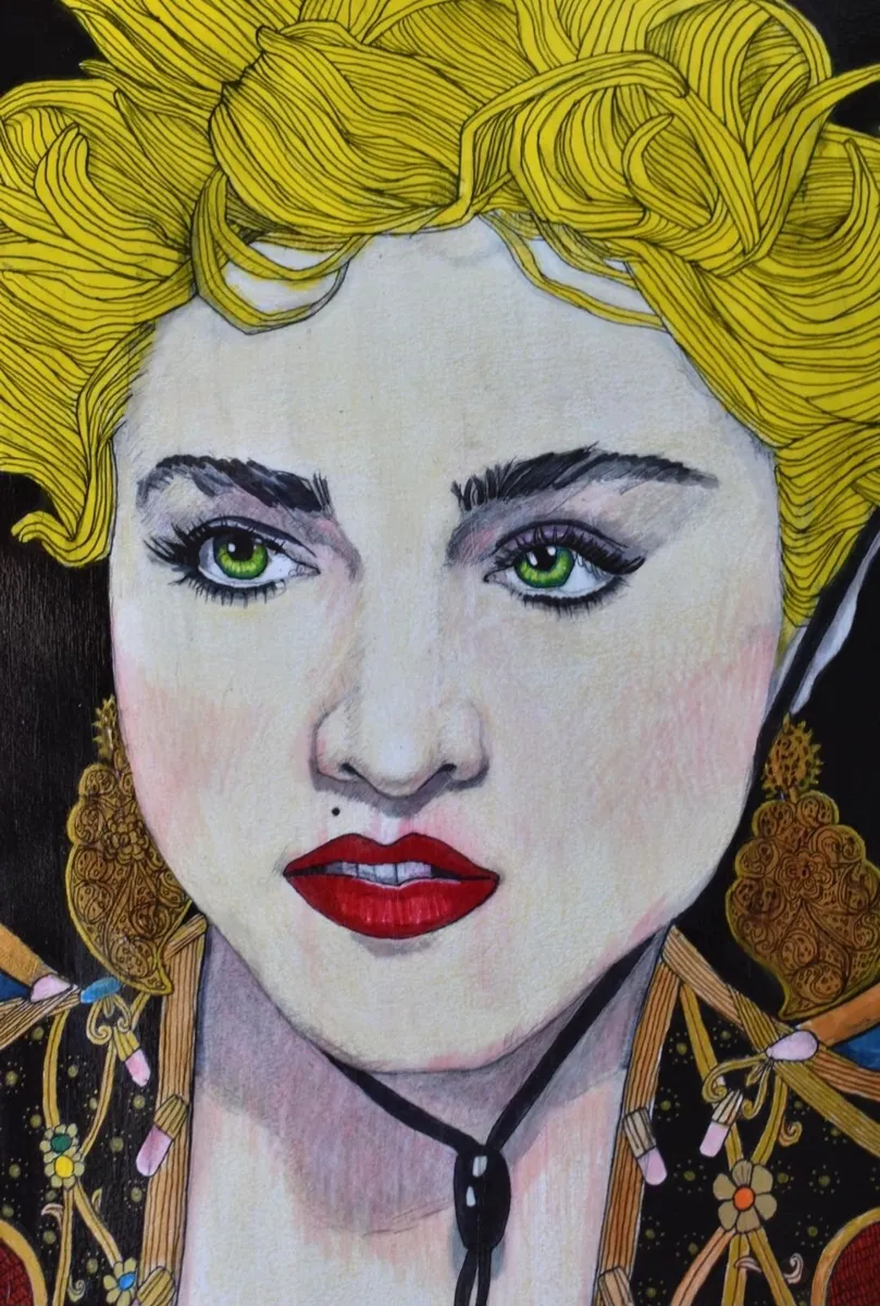 Portuguese Madonna Portrait, Mixed Media Drawing - Image 4