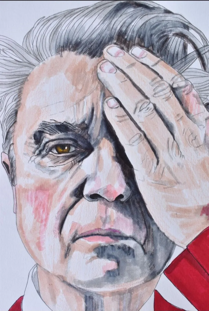 David Byrne Portrait Drawing Original Mixed Media - Image 2