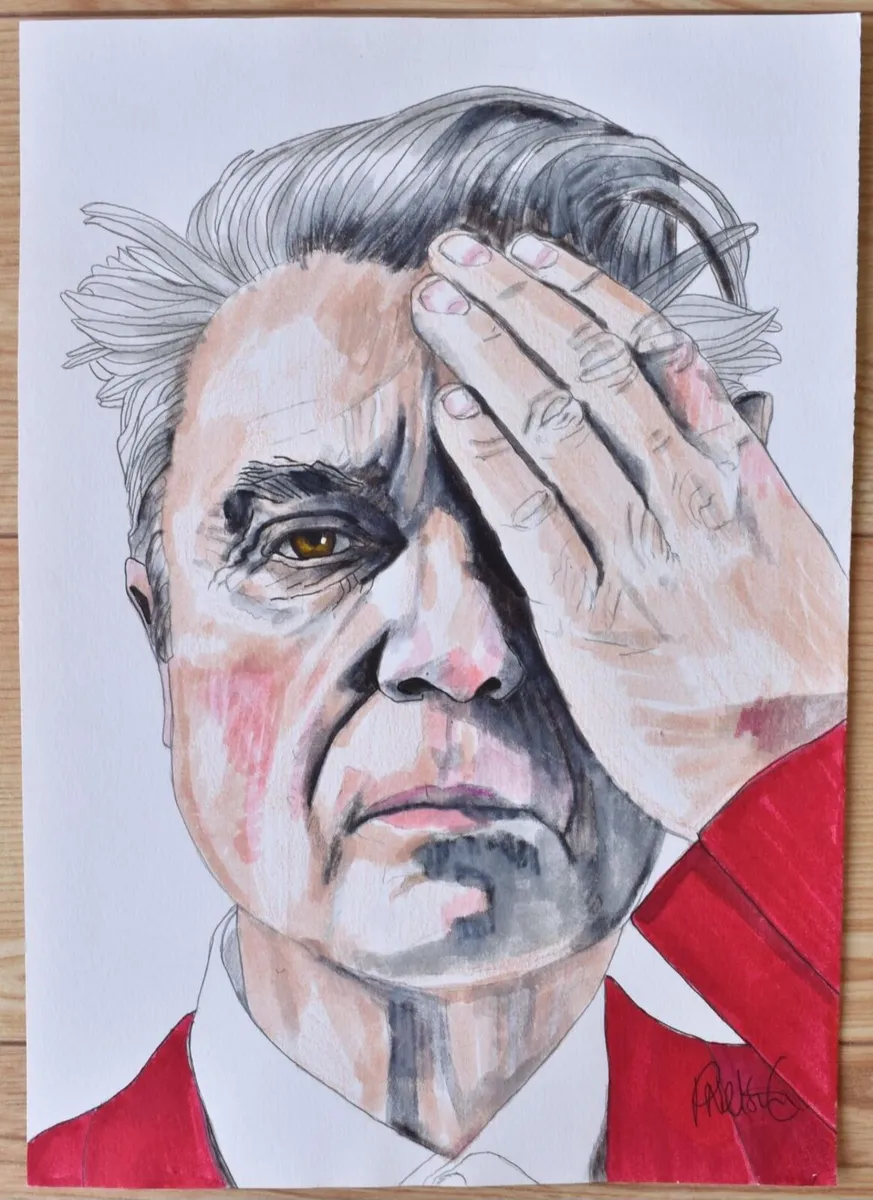 David Byrne Portrait Drawing Original Mixed Media - Image 1