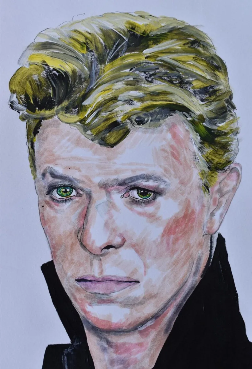 David Bowie Portrait Original Mixed Media Drawing - Image 1