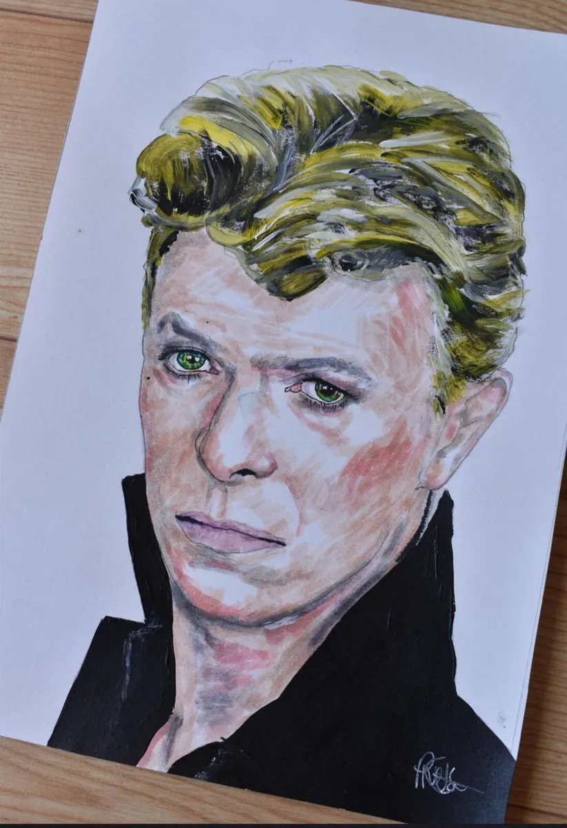 David Bowie Portrait Original Mixed Media Drawing - Image 3