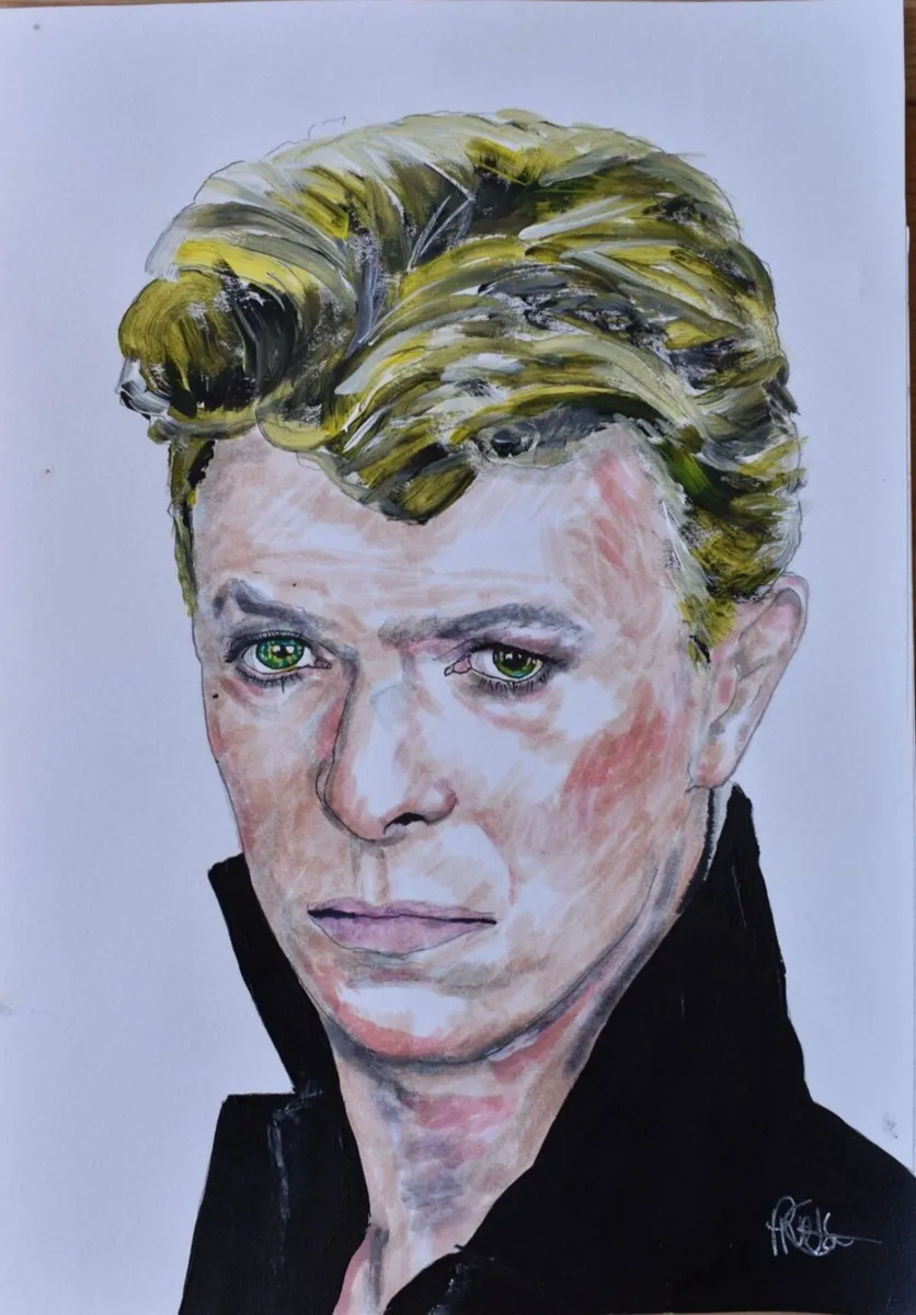 David Bowie Portrait Original Mixed Media Drawing - Image 2
