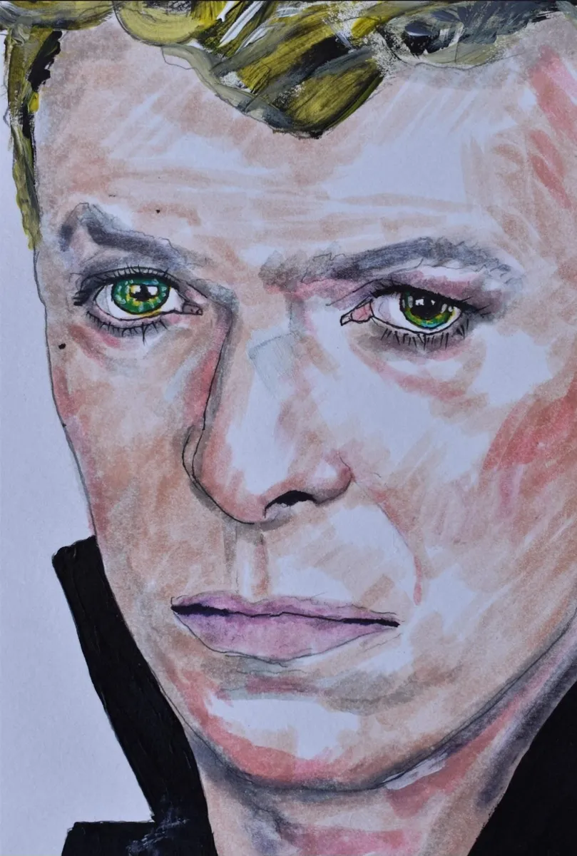 David Bowie Portrait Original Mixed Media Drawing - Image 4