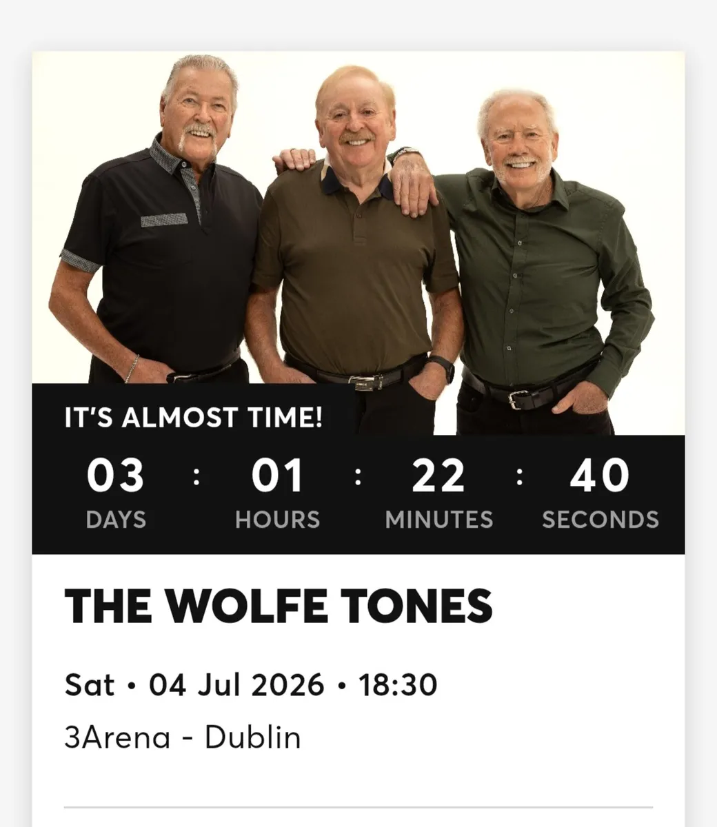 Wolfe Tones 2 tickets 4th of July. €75 Each