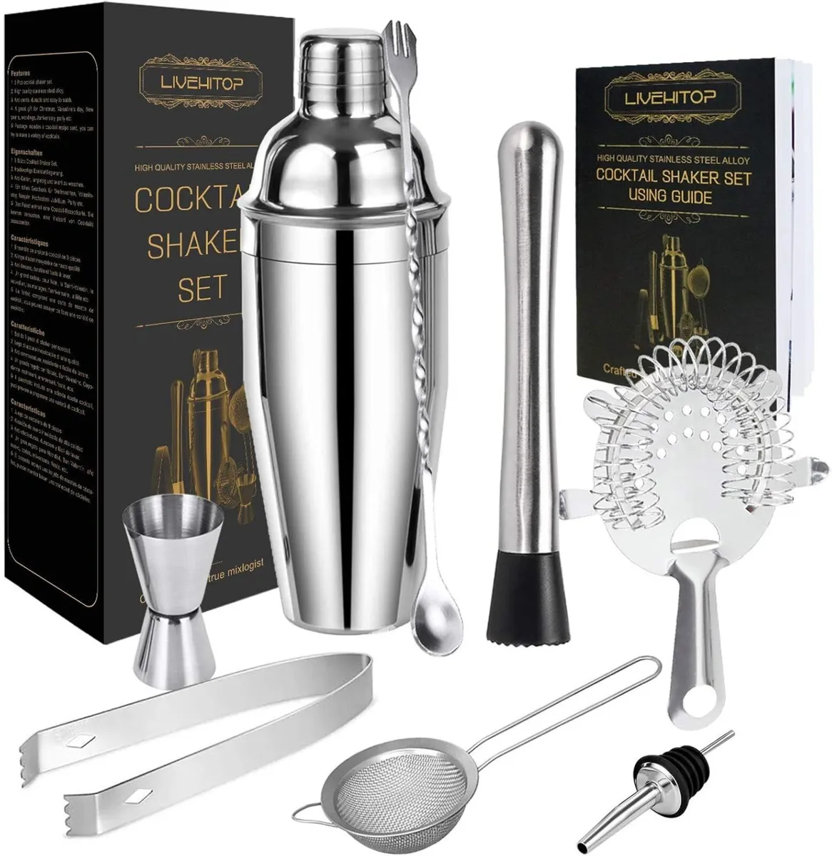 Cocktail Shaker Kit 9-Piece Set with Stand, - Image 1