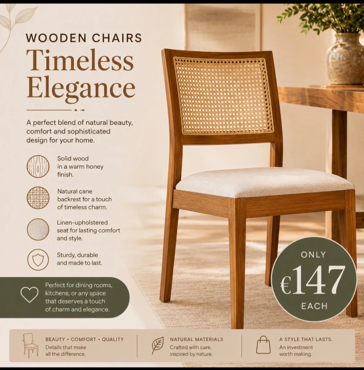 Selling 4 wooden chairs - Image 1