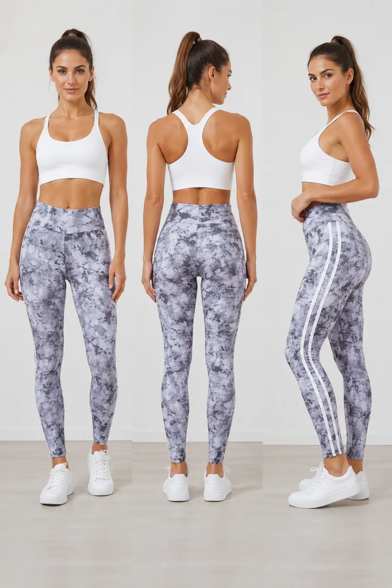 Women's Marble Print High-Waisted Leggings - Image 2