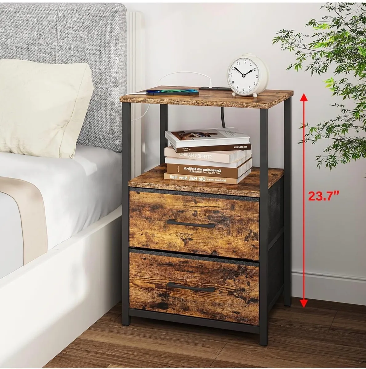 Bedside Table with Charging Station, Side Table wi - Image 2