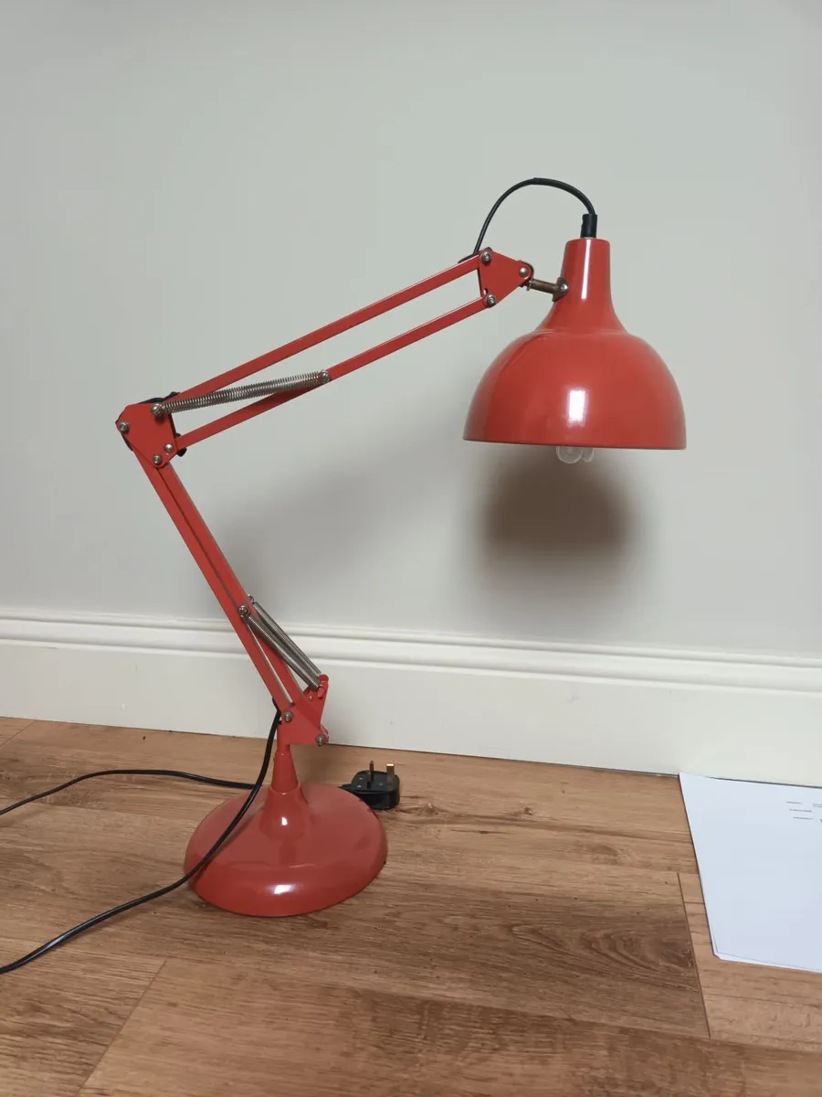 Red angled retro desk lamp - Image 1
